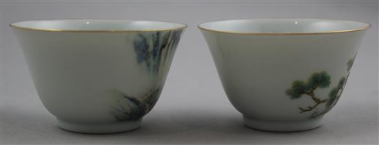 A pair of Chinese famille rose cups, 8cm diam.